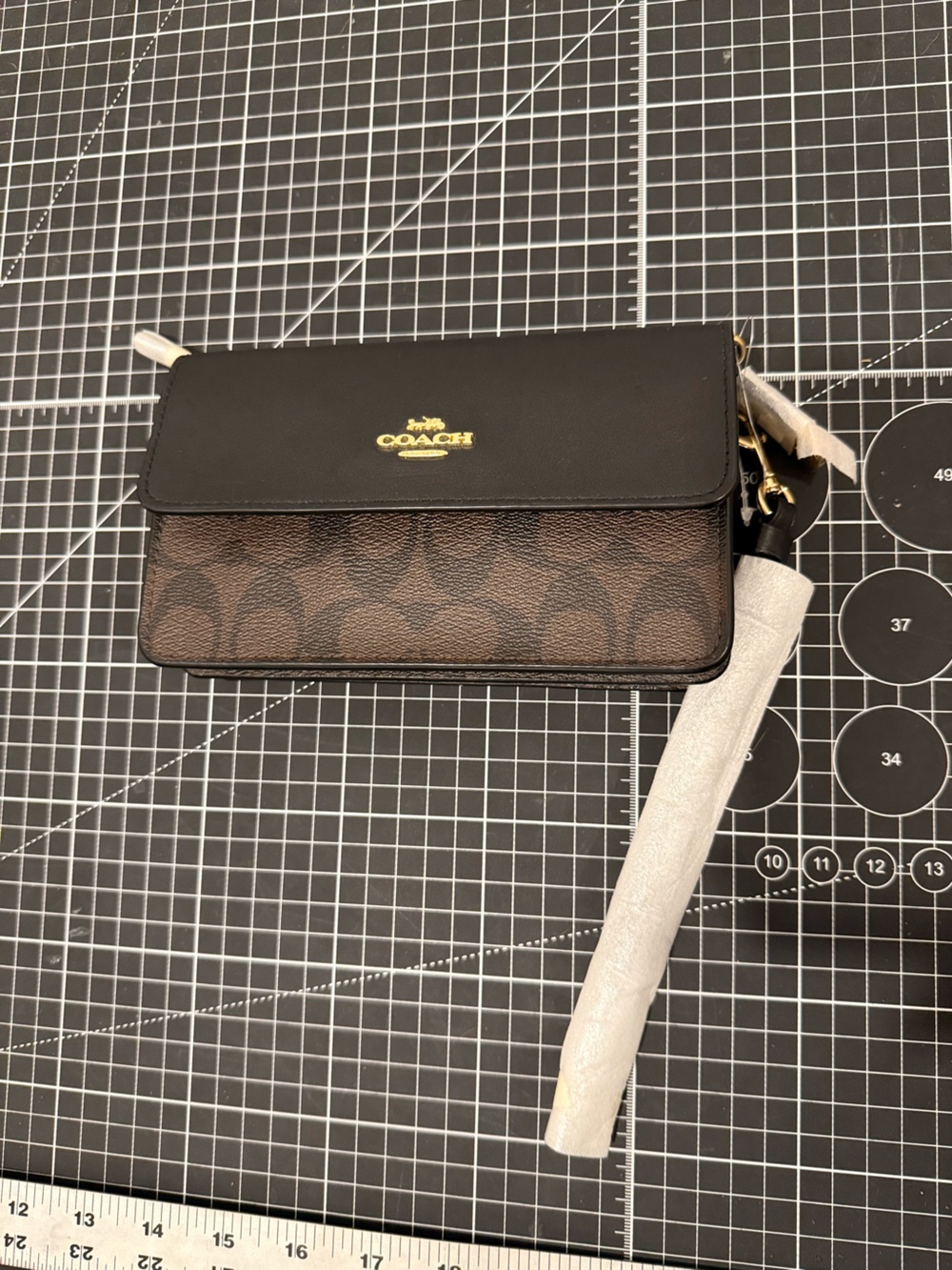 Coach Black Leather & Signature Canvas Wristlet